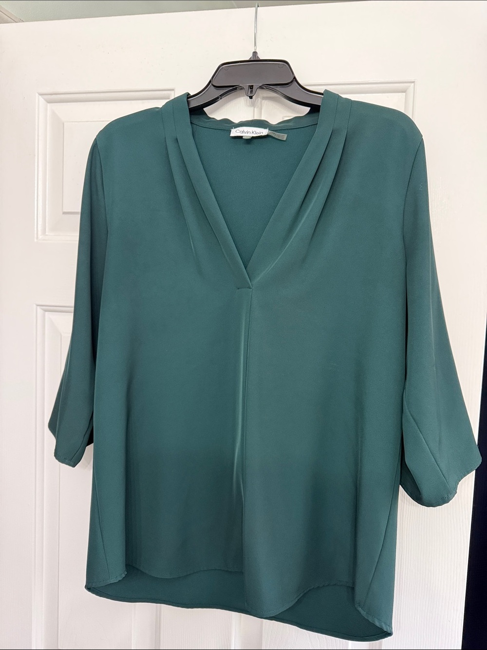 Calvin Klein Emerald Green V-Neck Women's Blouse